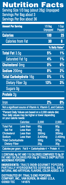 Gourmet Microwave Popcorn Calories Per Bag